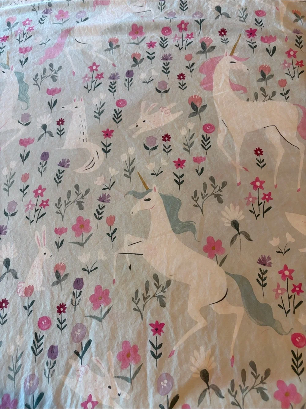 Pottery Barn Kids Unicorn Floral Duvet Cover - Pink, Cream, Green